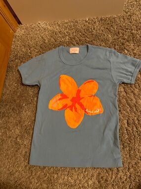 Kids Blue Tee with Orange Floral Graphic -